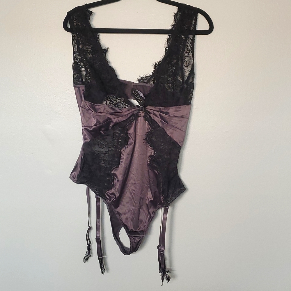 Hot lace and satin bodysuit